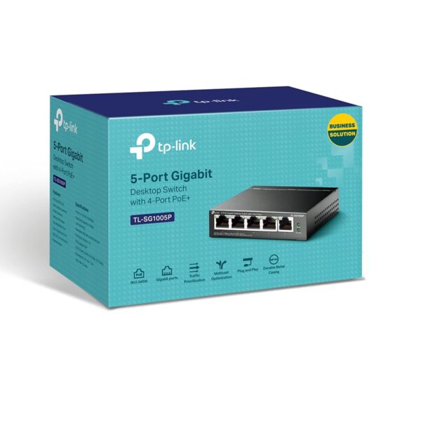 TP-Link 5 Port Gigabit Desktop Switch | 4 Port PoE 65W | 802.3af Compliant | Shielded Ports | Traffic Optimization | Plug and Play | Sturdy Metal (TL-SG1005P) - Image 2