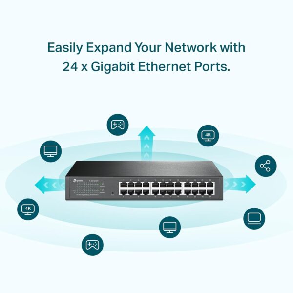 TP-Link 24-Port Gigabit Ethernet Easy Smart Switch | Unmanaged Plus | Plug and Play | Desktop/Rackmount | Energy Efficient | VLAN | Network Monitoring | Fanless (TL-SG1024DE) - Image 2